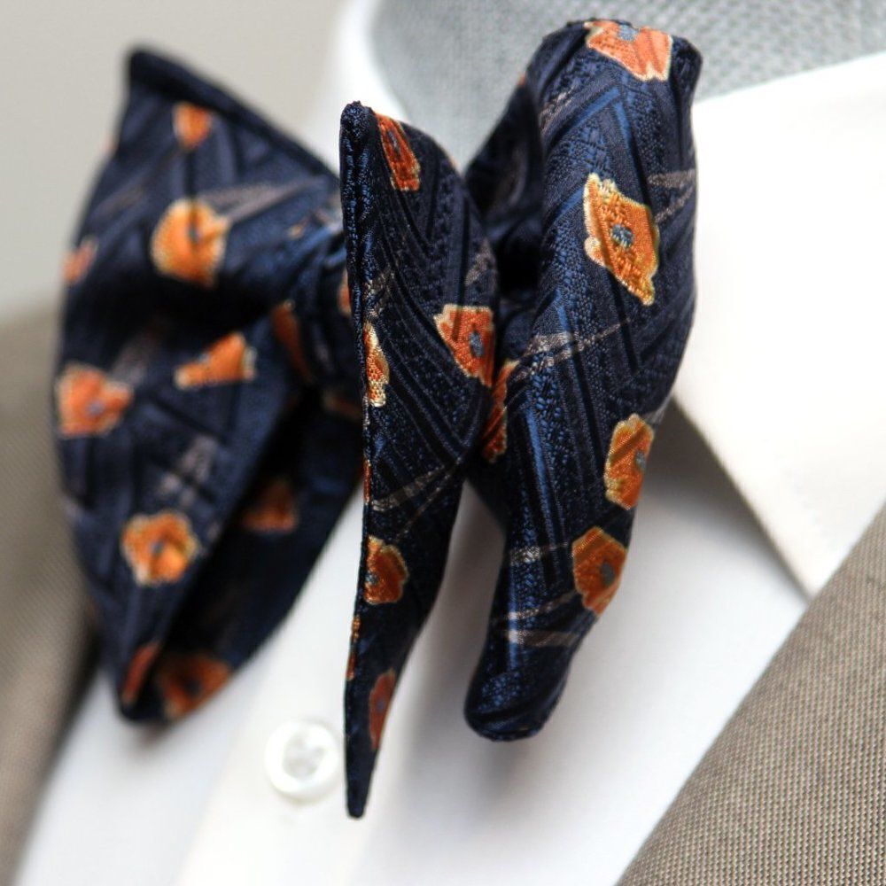Men's Self-tied Bow Tie 100%Silk Big Butterfly S632 Orange‎ Poppies